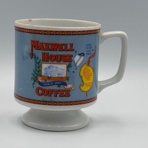 Vintage Maxwell House Coffee Footed Mug Good to the‎ Last Drop Pedestal Blue Cup